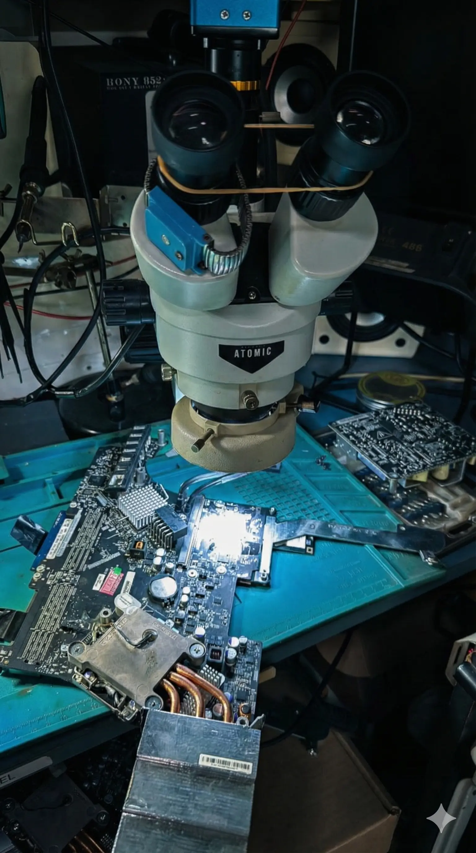 Laboratorio de reparación con microscopio